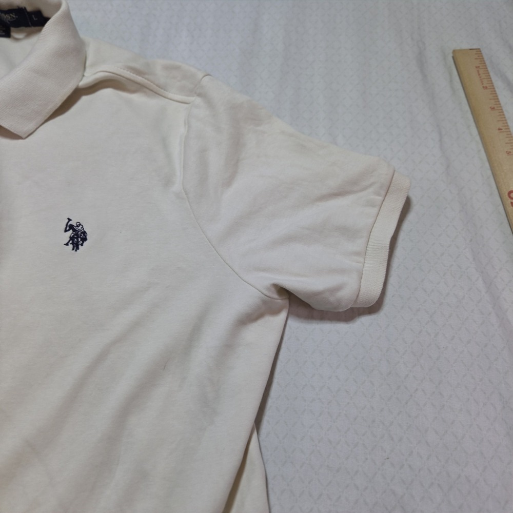 Polo Ralph Lauren Polo Shirt Men L Cream Short Sleeve Cotton Pique Pony Logo - Picture 5 of 9